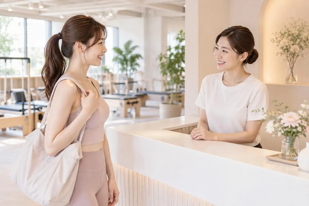スタジオの受付で迎えられる女性（イメージ）