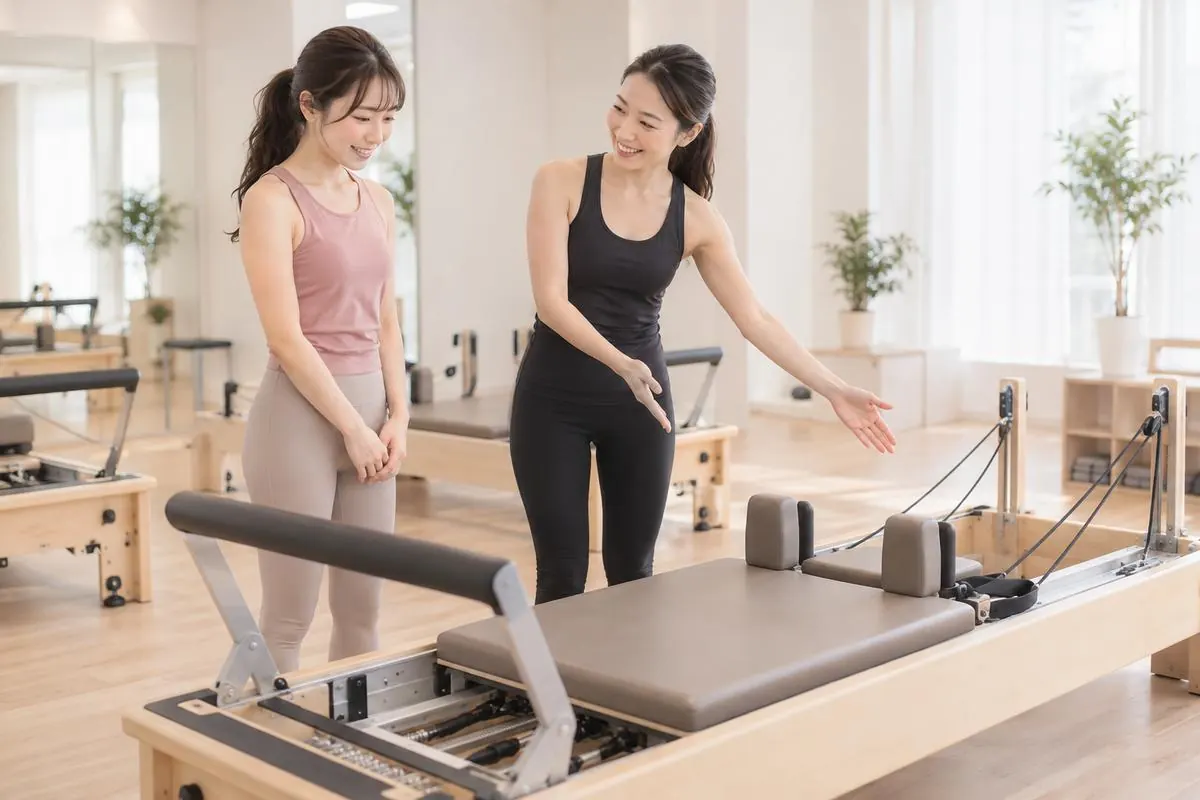 体験レッスンでマシンの使い方を教わる女性（イメージ）